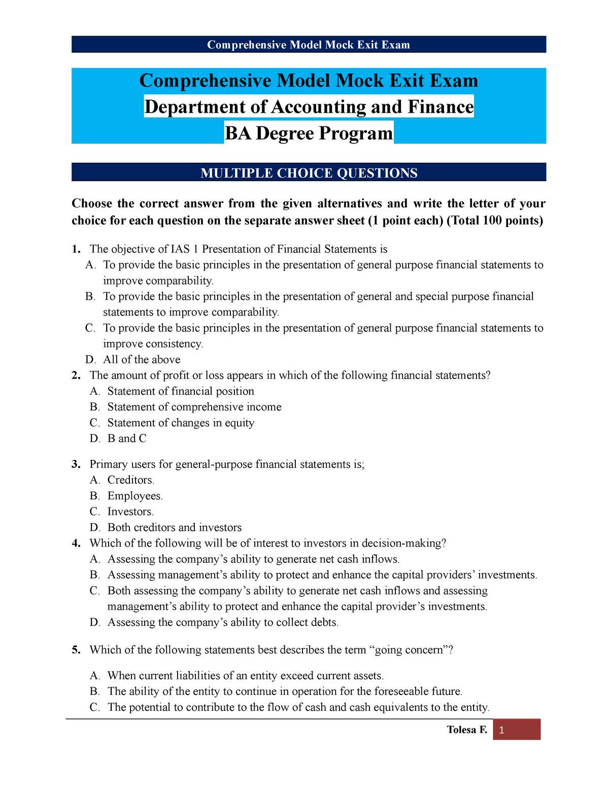 basic accounting exam with answers