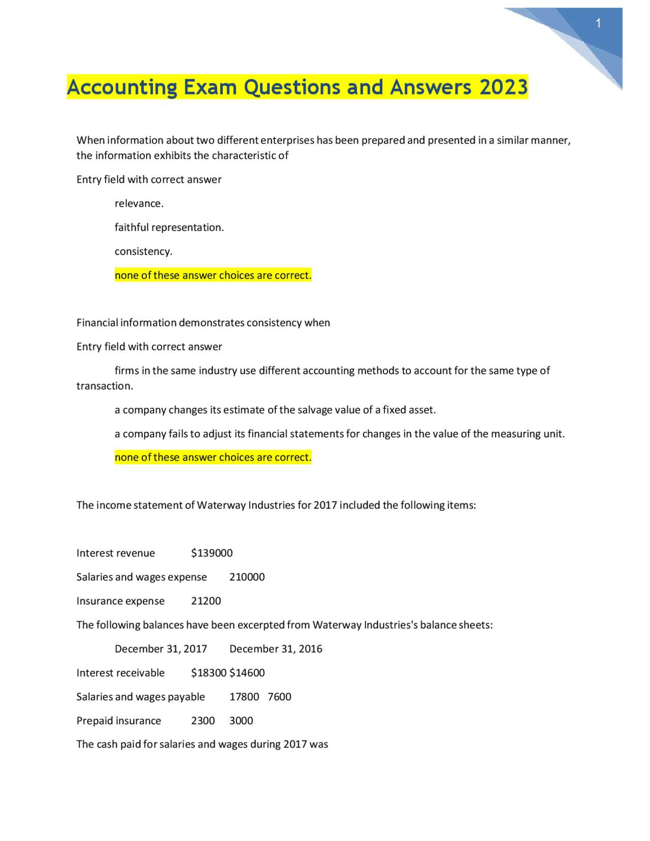 basic accounting exam with answers