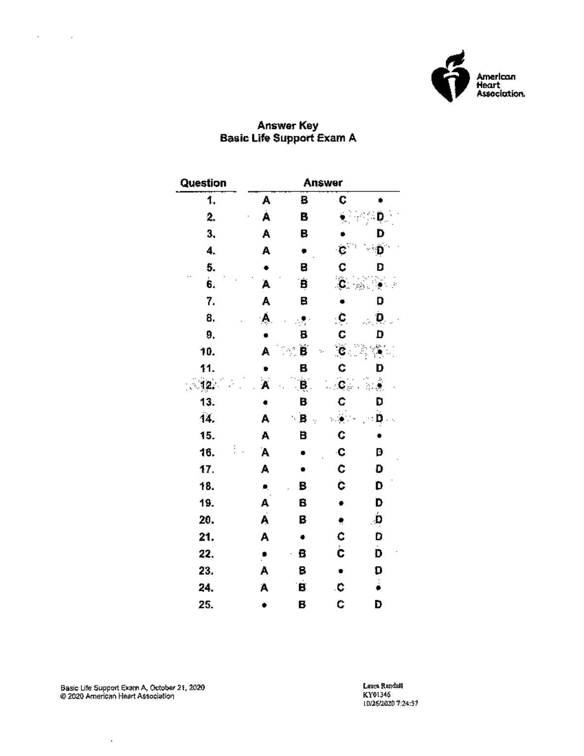 basic life support exam a answers 2025