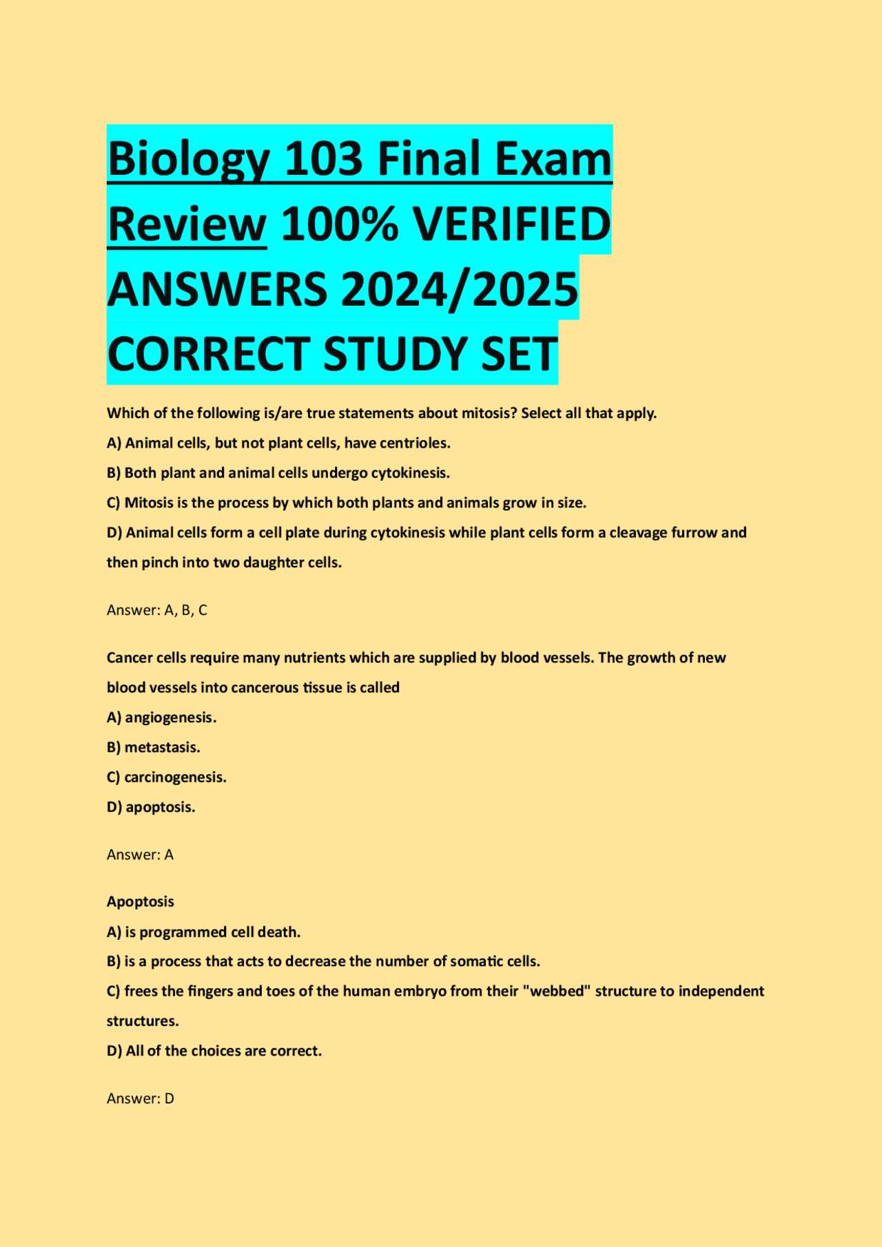 biology a final exam review answers