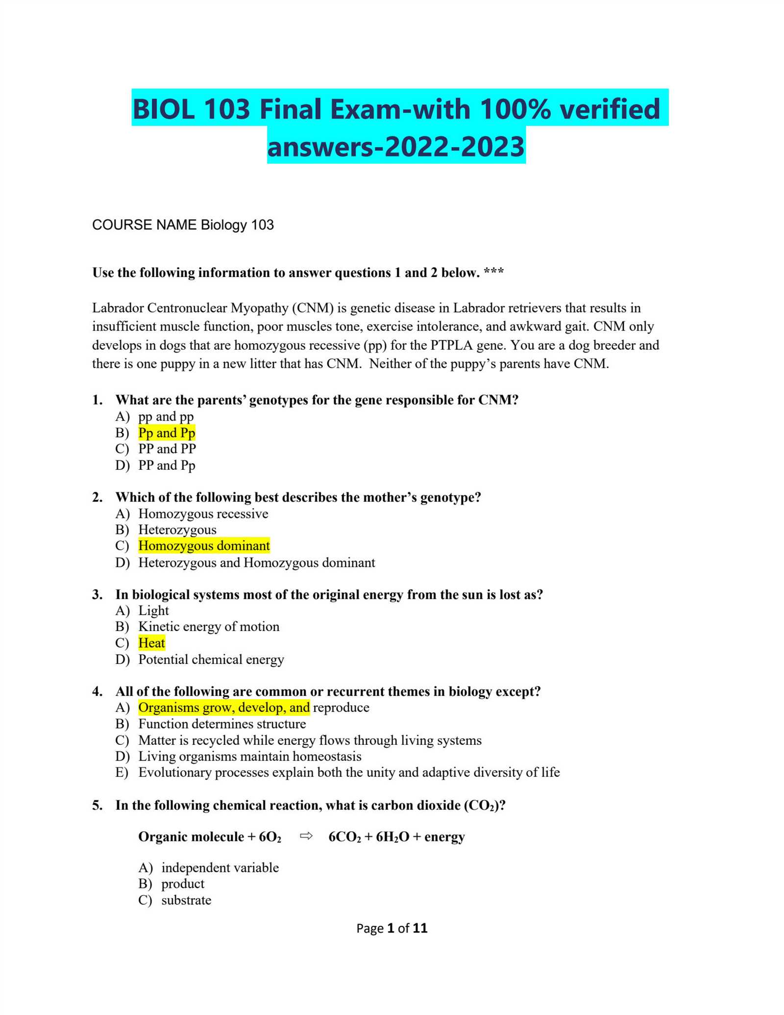 biology end of course exam practice answers