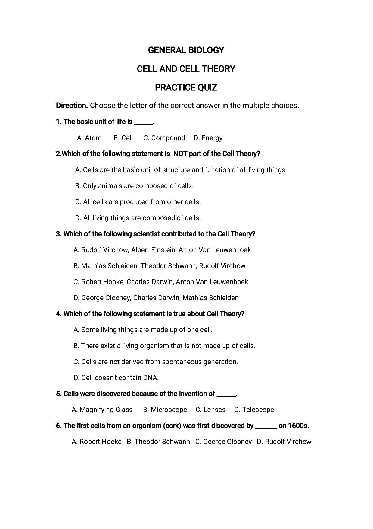 biology unit 1 test answers