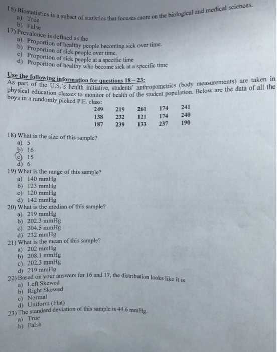 biostatistics exam questions and answers