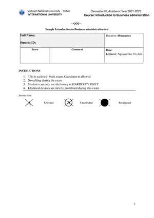 business administration core exam answers