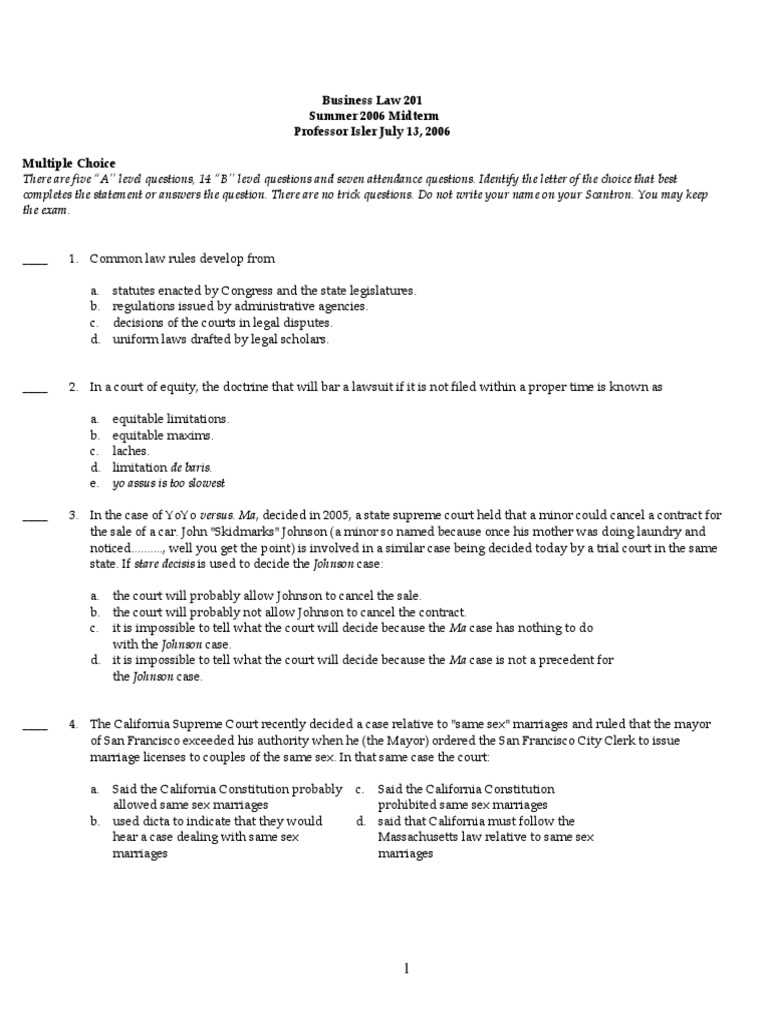 business law practice exam 1