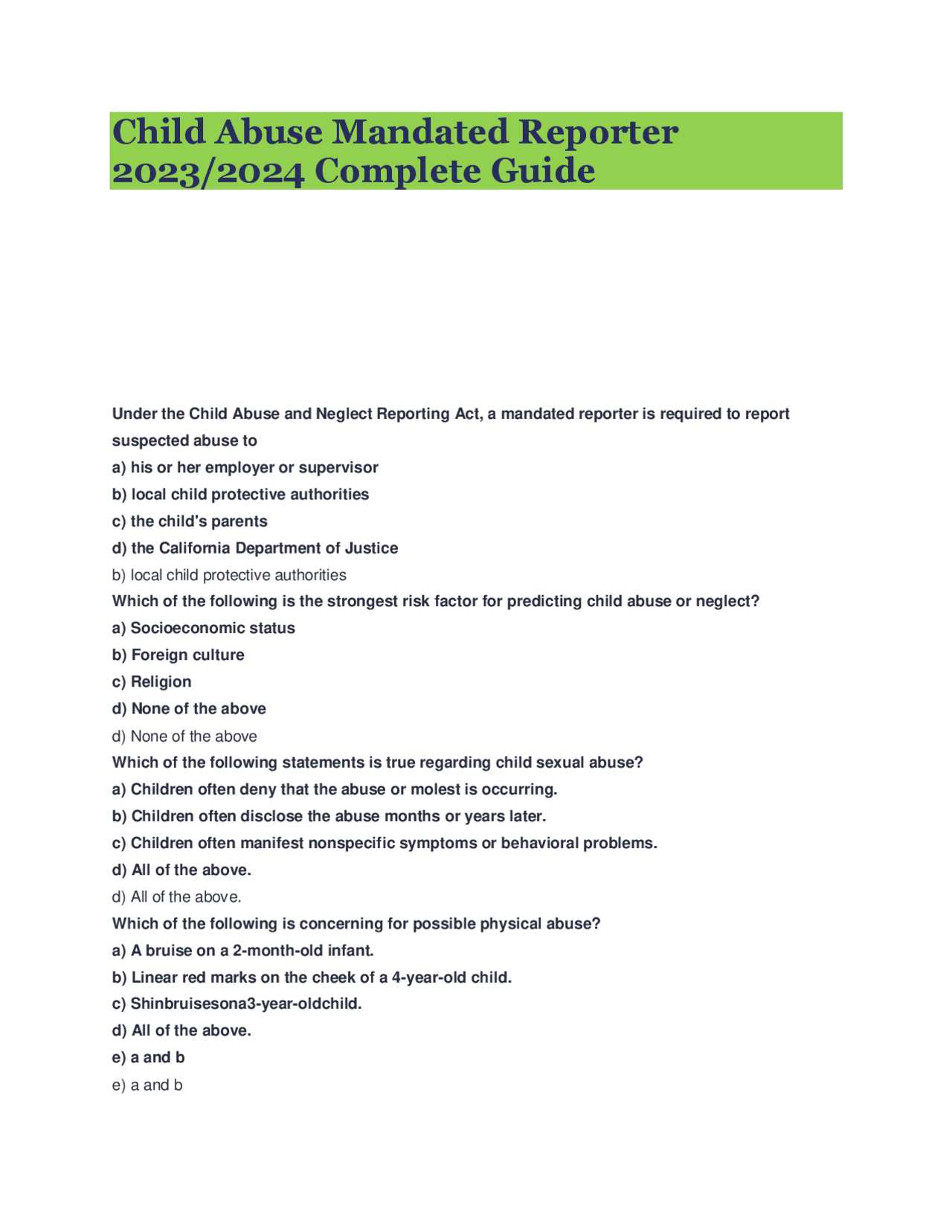 california child abuse mandated reporting test general training answers