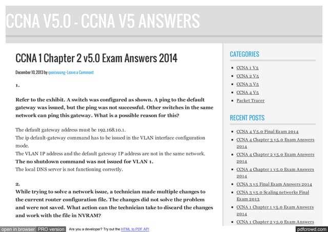 ccna 3 chapter 2 exam answers