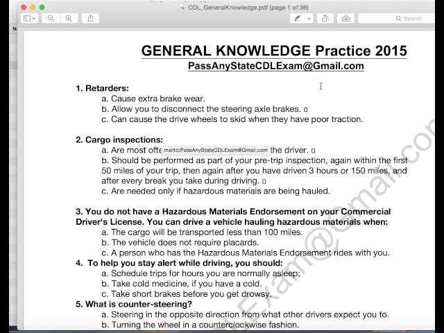 cdl general knowledge test questions and answers free