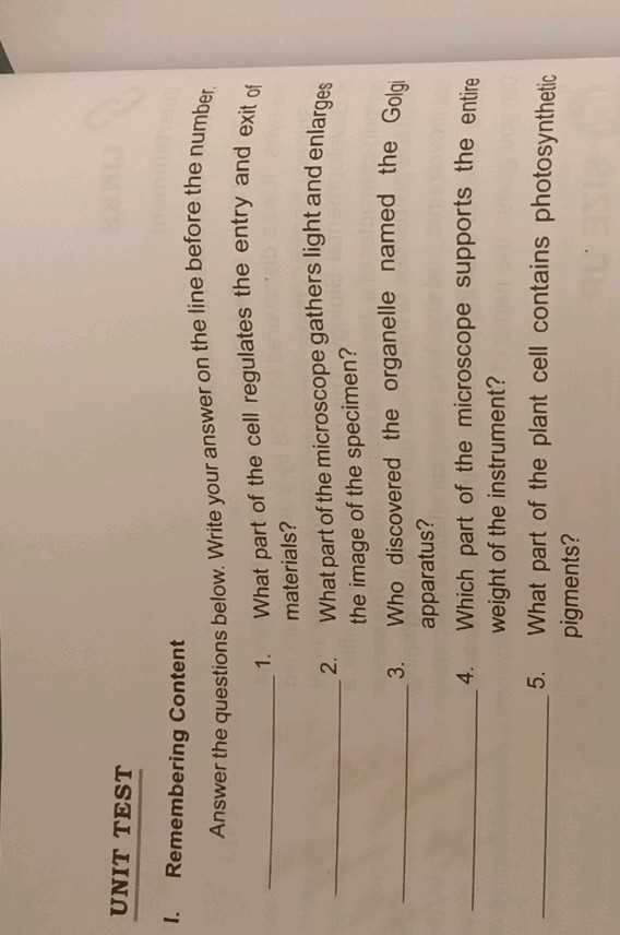 cell unit exam answers