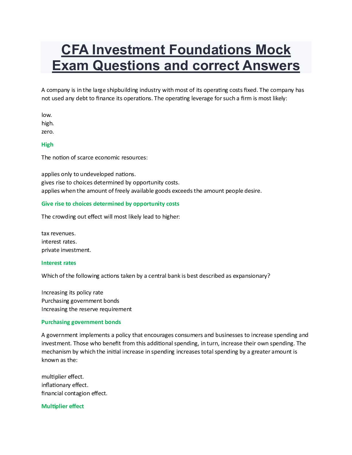 cfa investment foundations mock exam answers