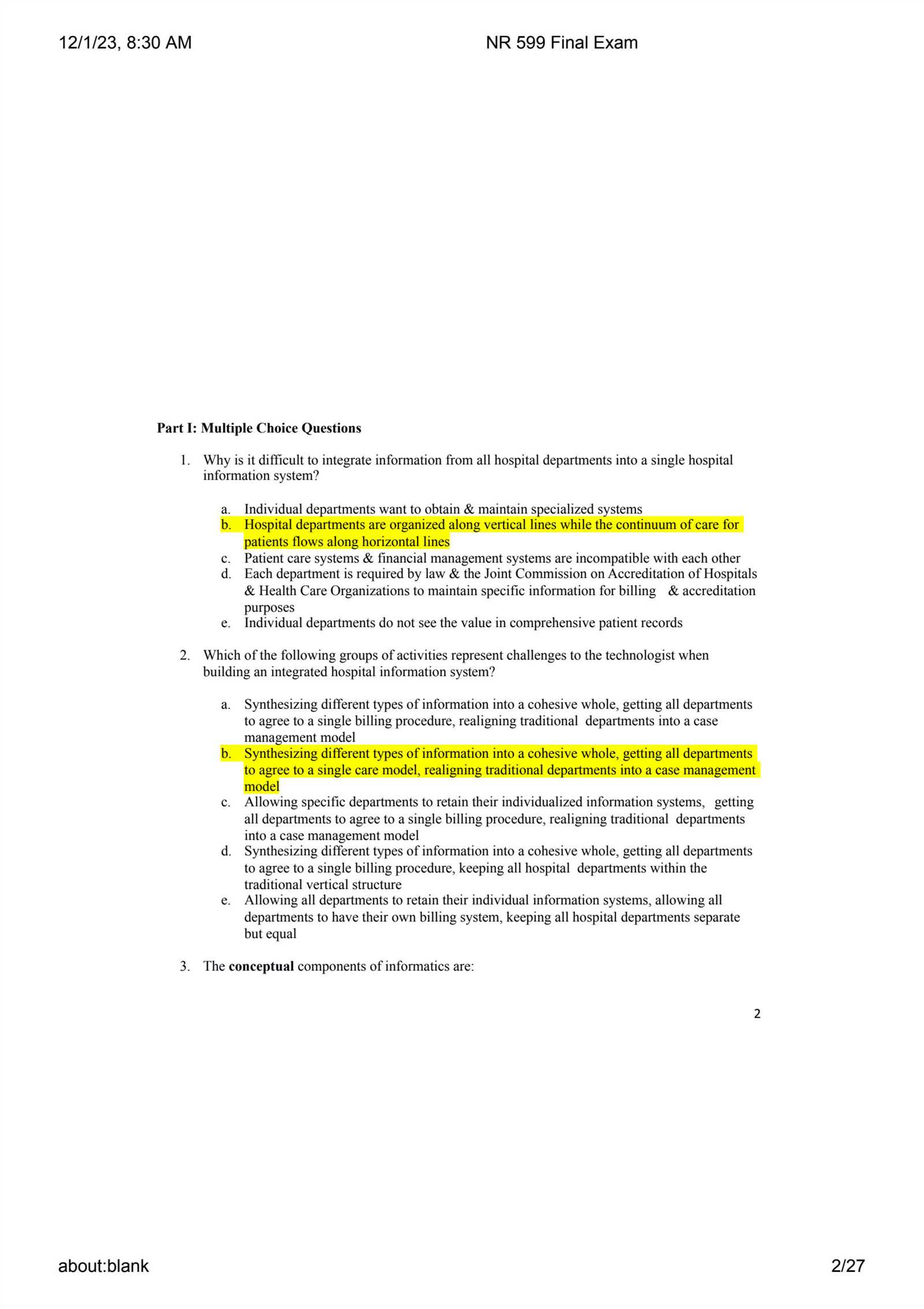 chamberlain nr 599 final exam answers