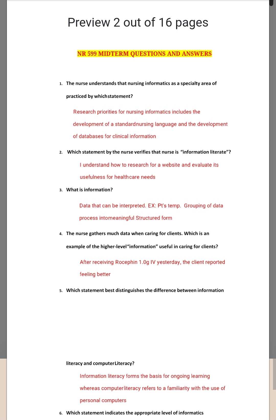 chamberlain nr 599 final exam answers