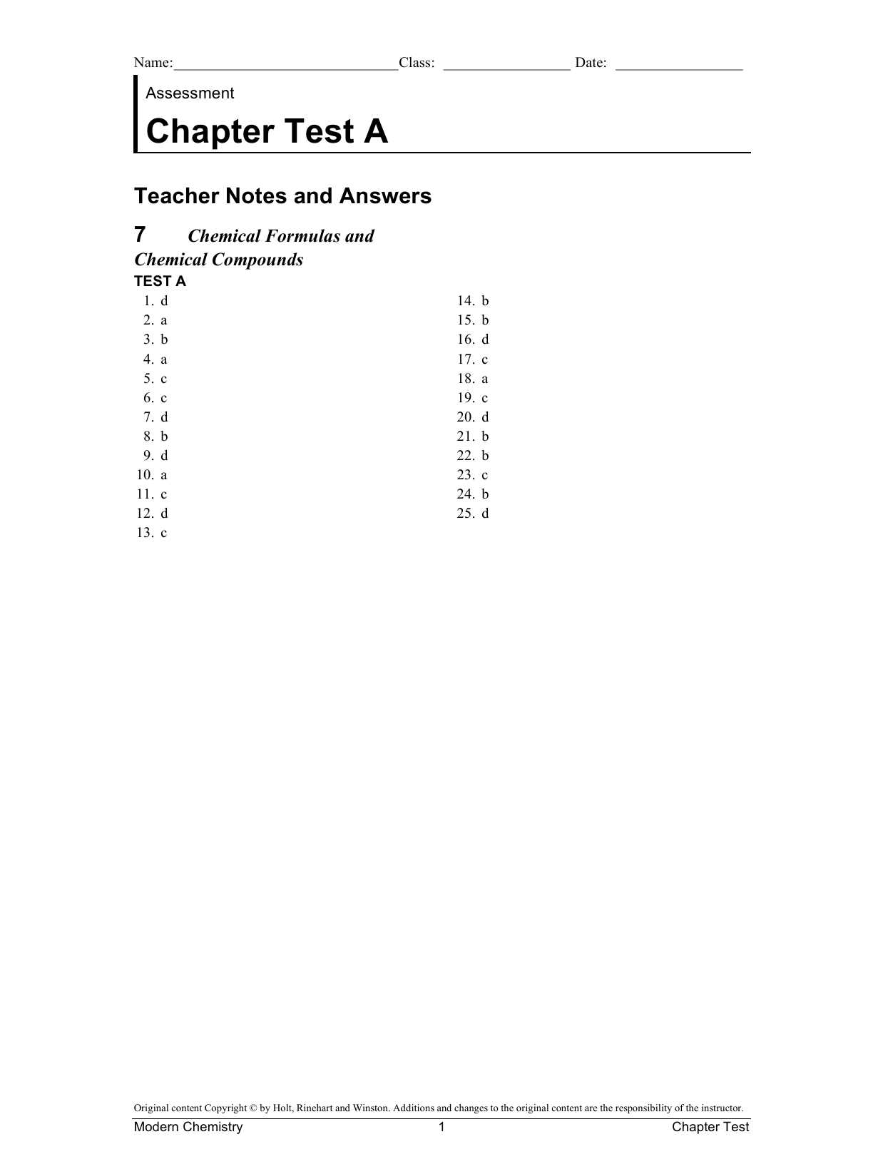 chapter 7 chemistry test answer key