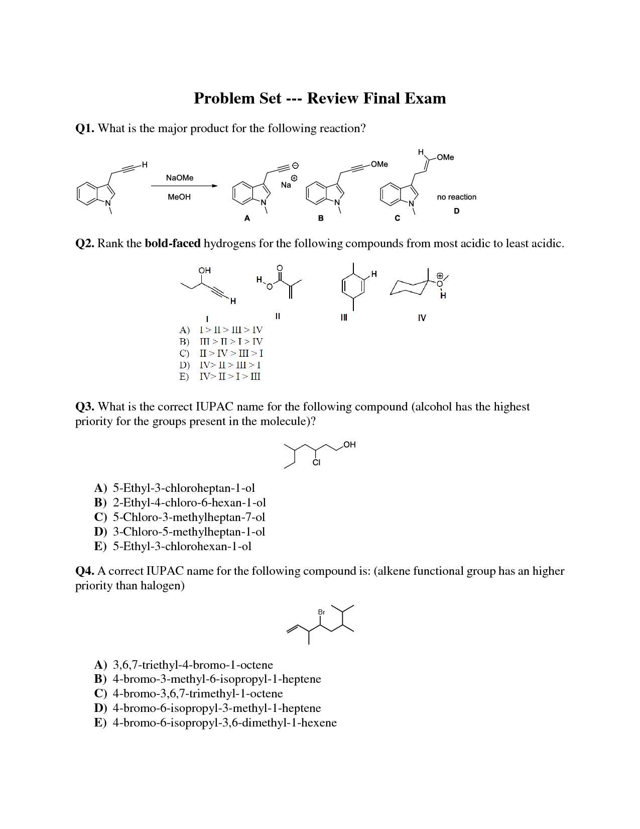 chemistry final exam answer key