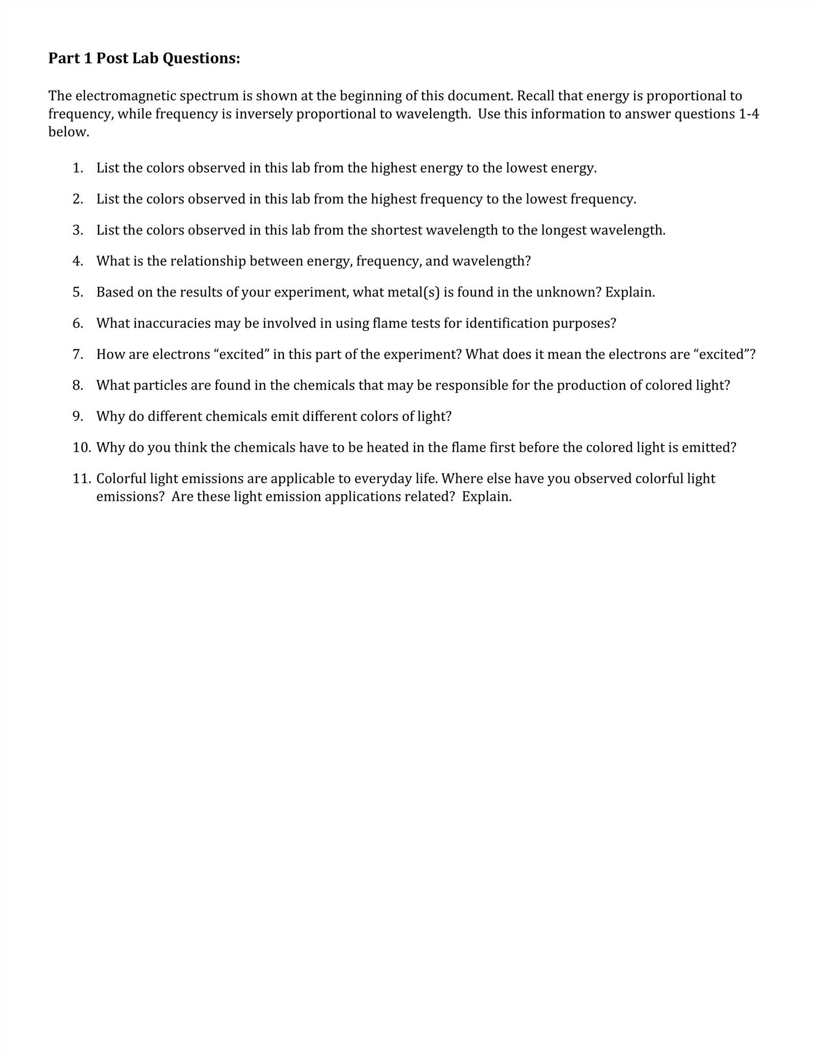 chemistry flame test lab answer key