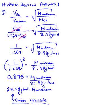 chemistry midterm review answers