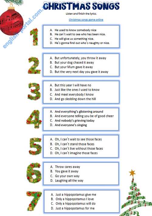 christmas songs worksheet answers