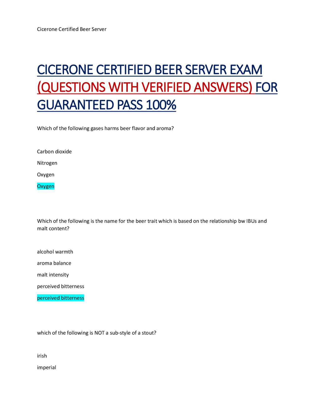 cicerone certified beer server exam answers