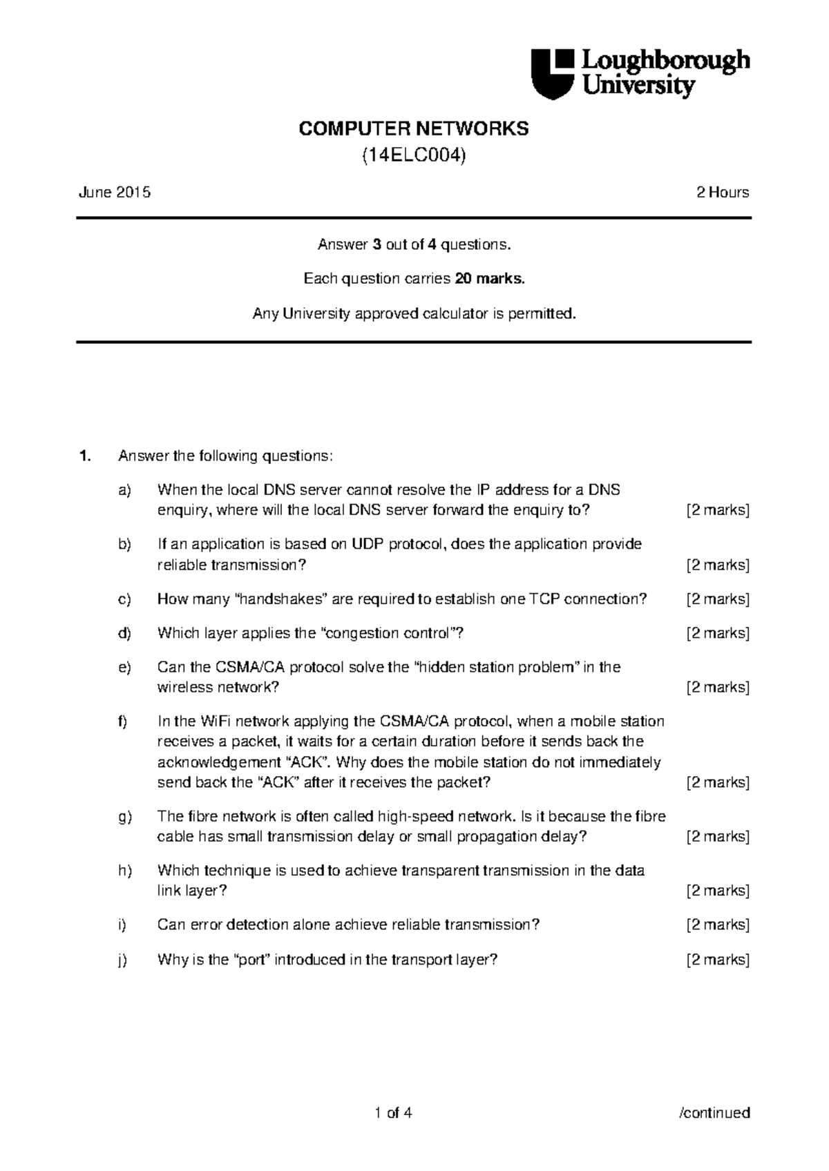 computer network final exam questions and answers