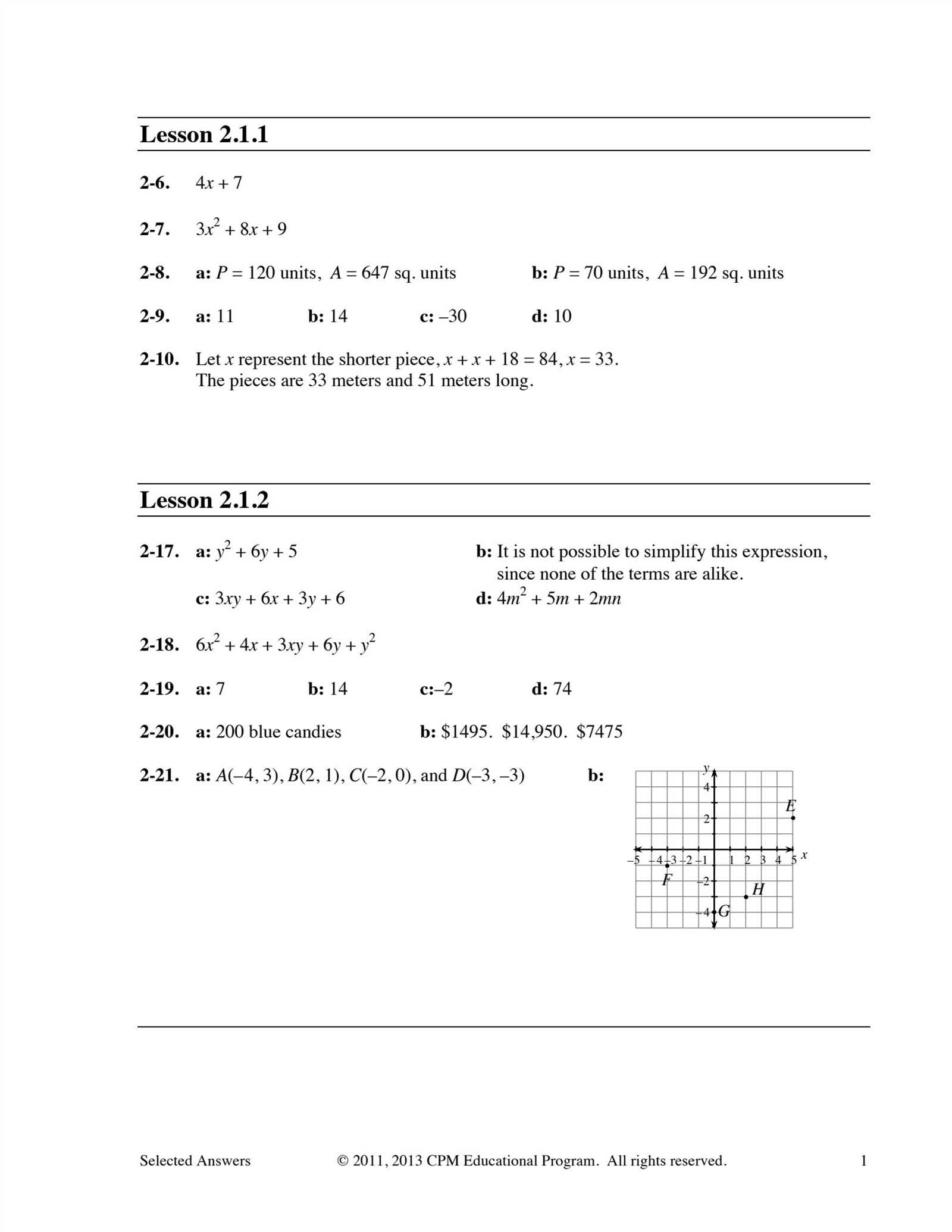 core connections algebra 2 answer key