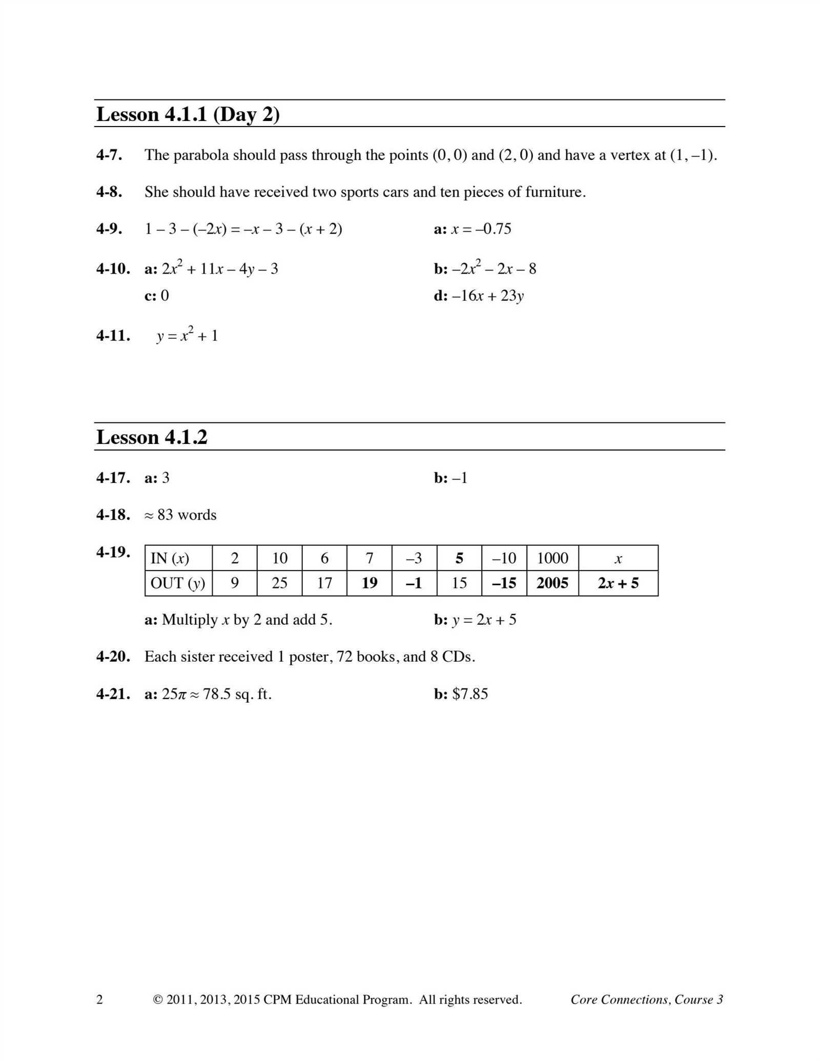 core connections course 3 chapter 9 answer key