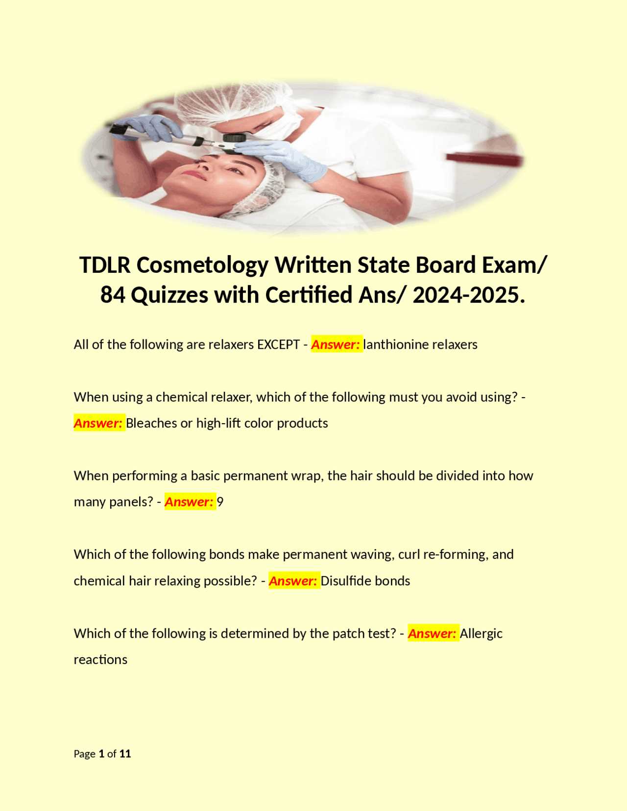 cosmetology state board practice exam 100 questions and answers