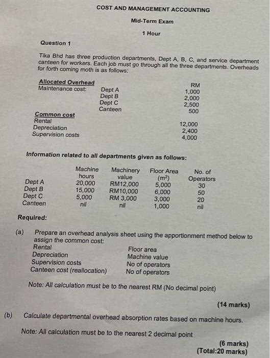 cost accounting final exam questions and answers