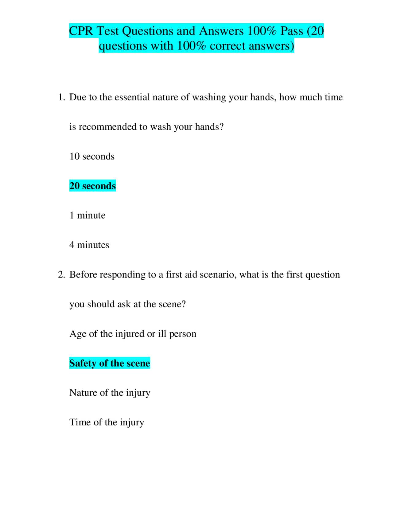 cpr aed test answers