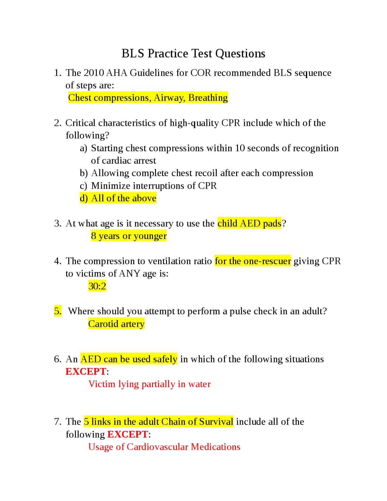 cpr test questions and answers american heart association