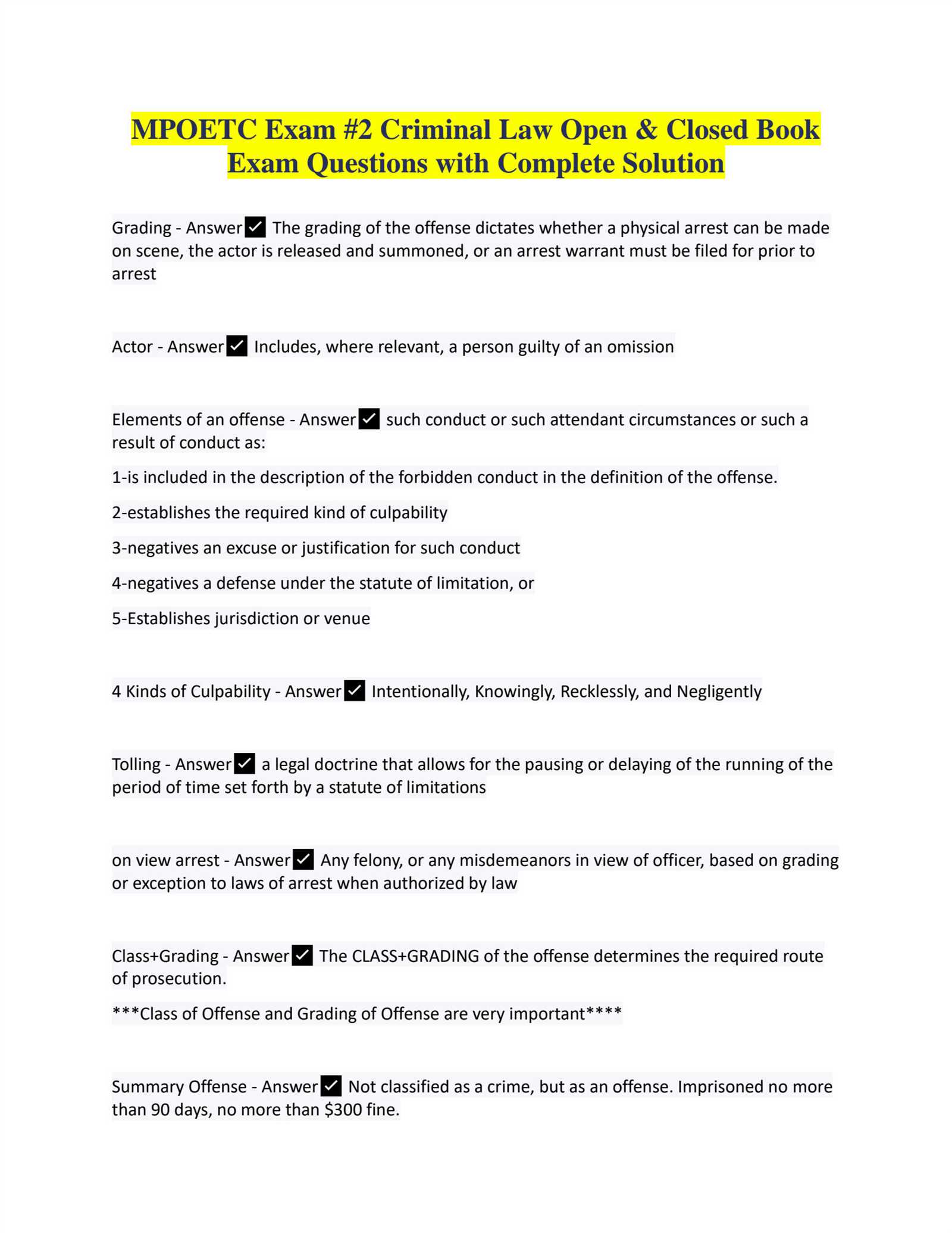 criminal law exam sample answers