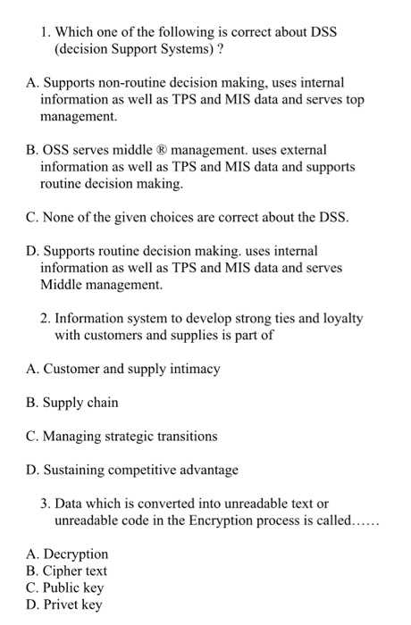 decision support system exam questions and answers