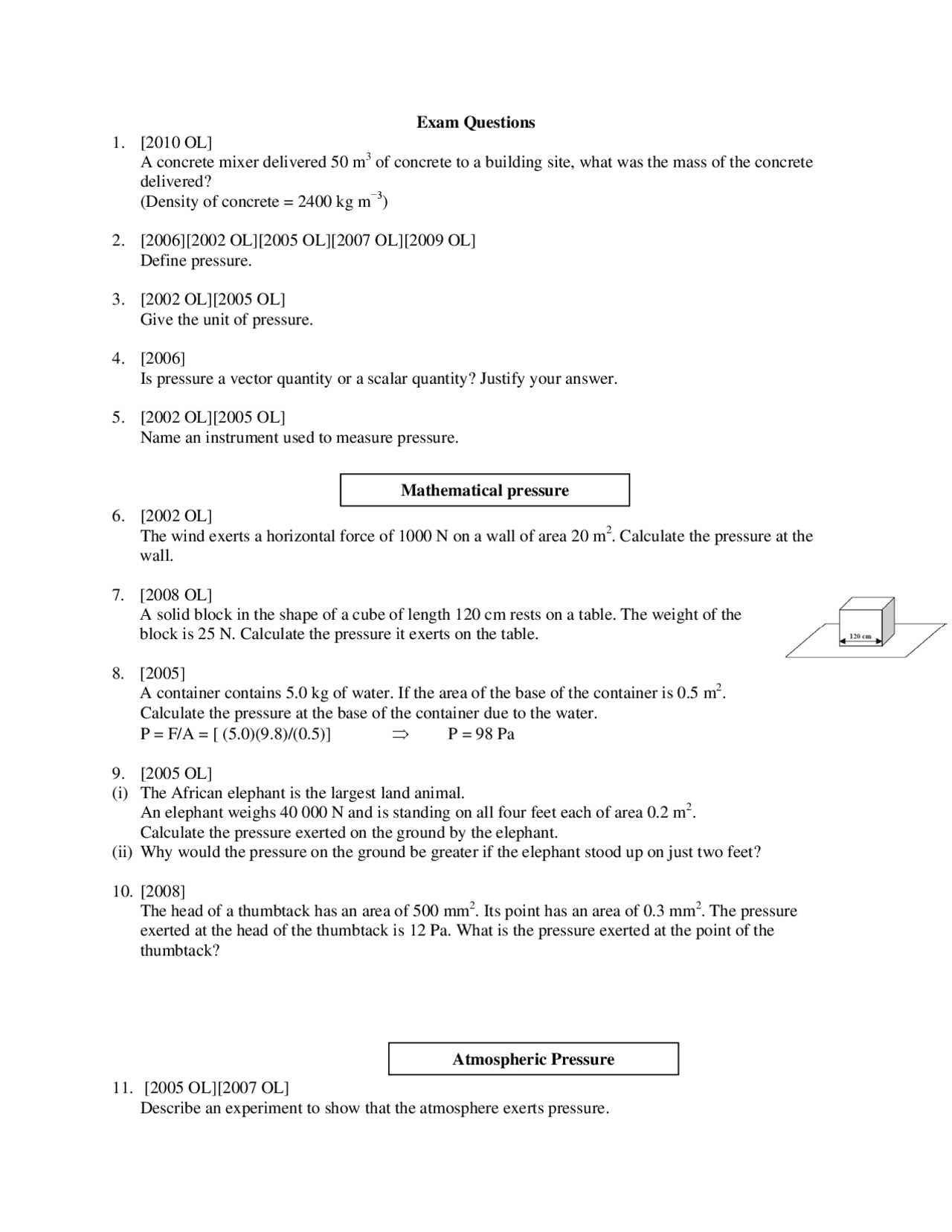 density exam questions and answers