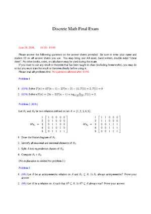 discrete math final exam answers