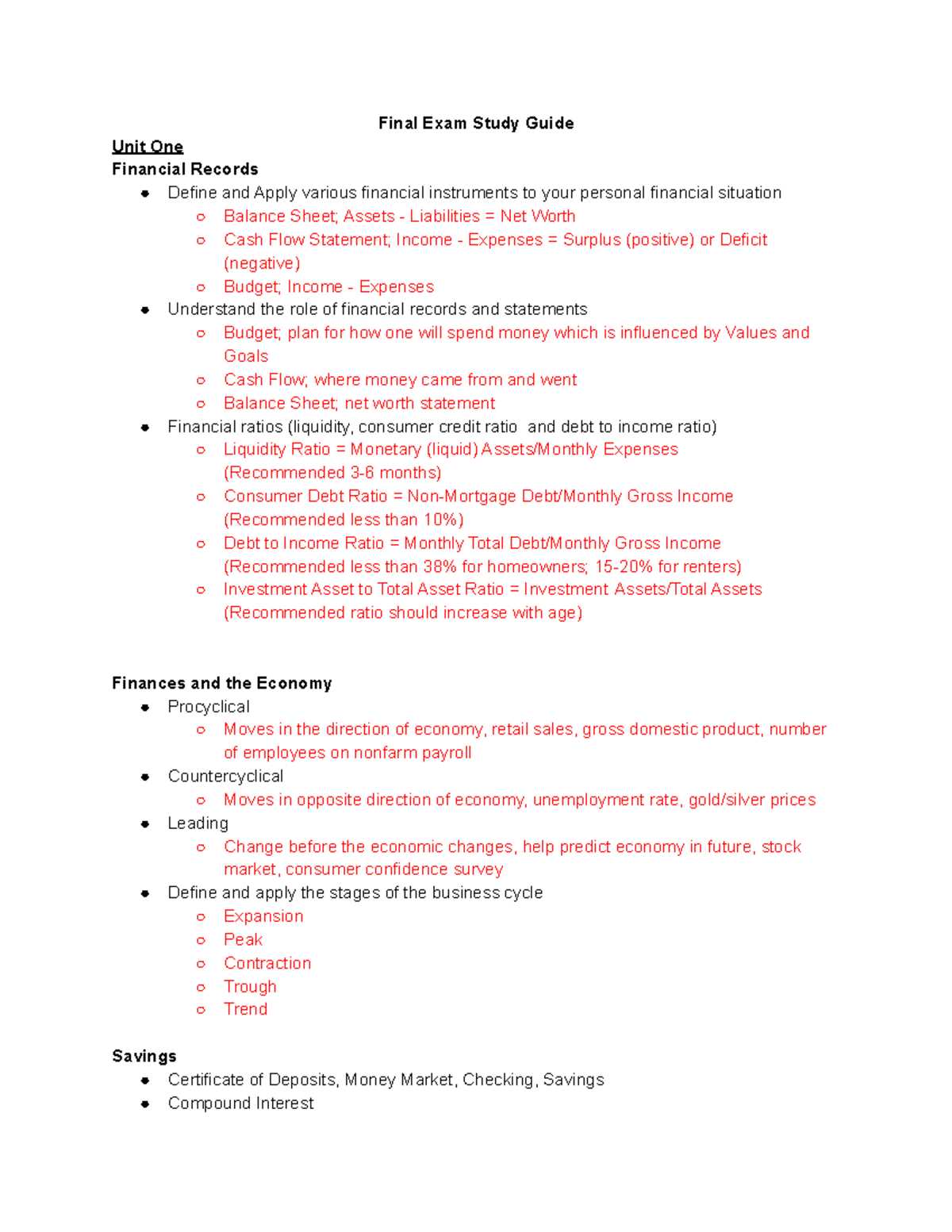 econ personal finance final exam answers