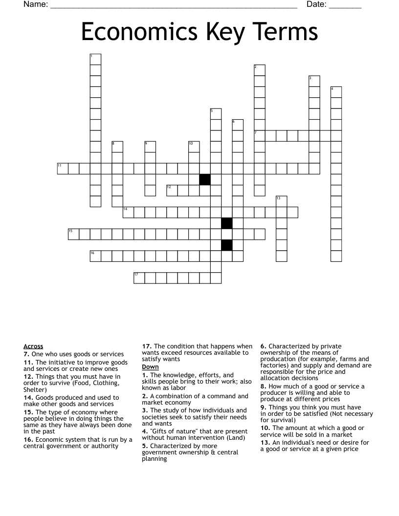 economic choices and systems key terms crossword puzzle answers