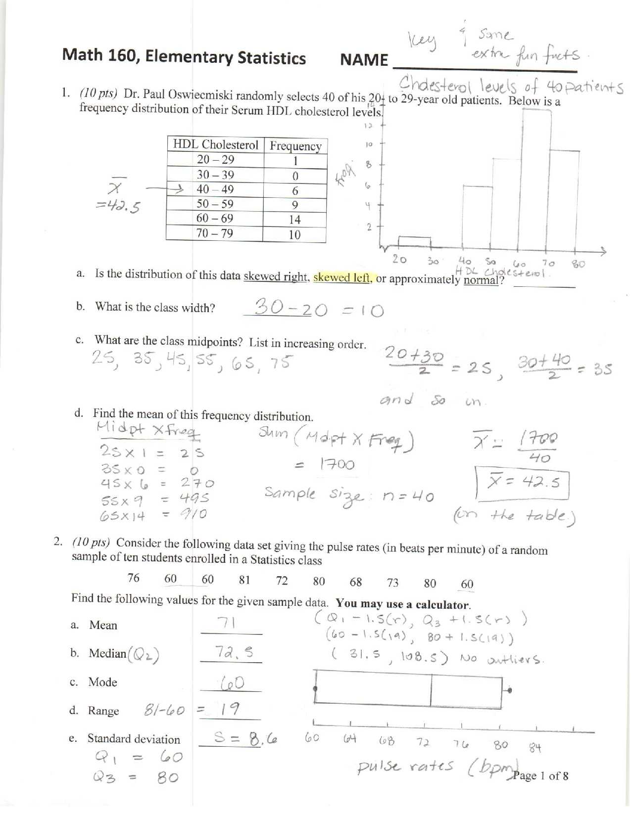 elementary statistics exam questions and answers