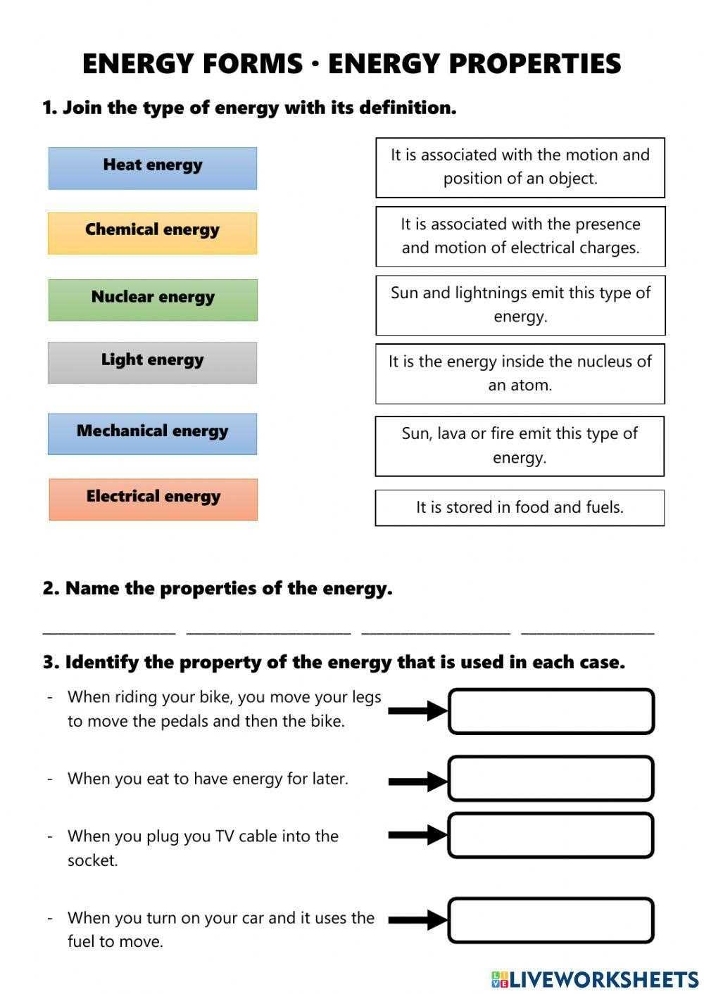 energy concepts worksheet answers