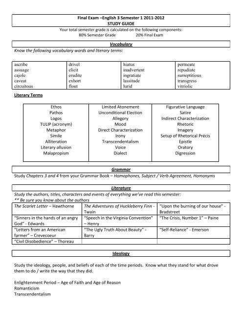 english 3 final exam answers