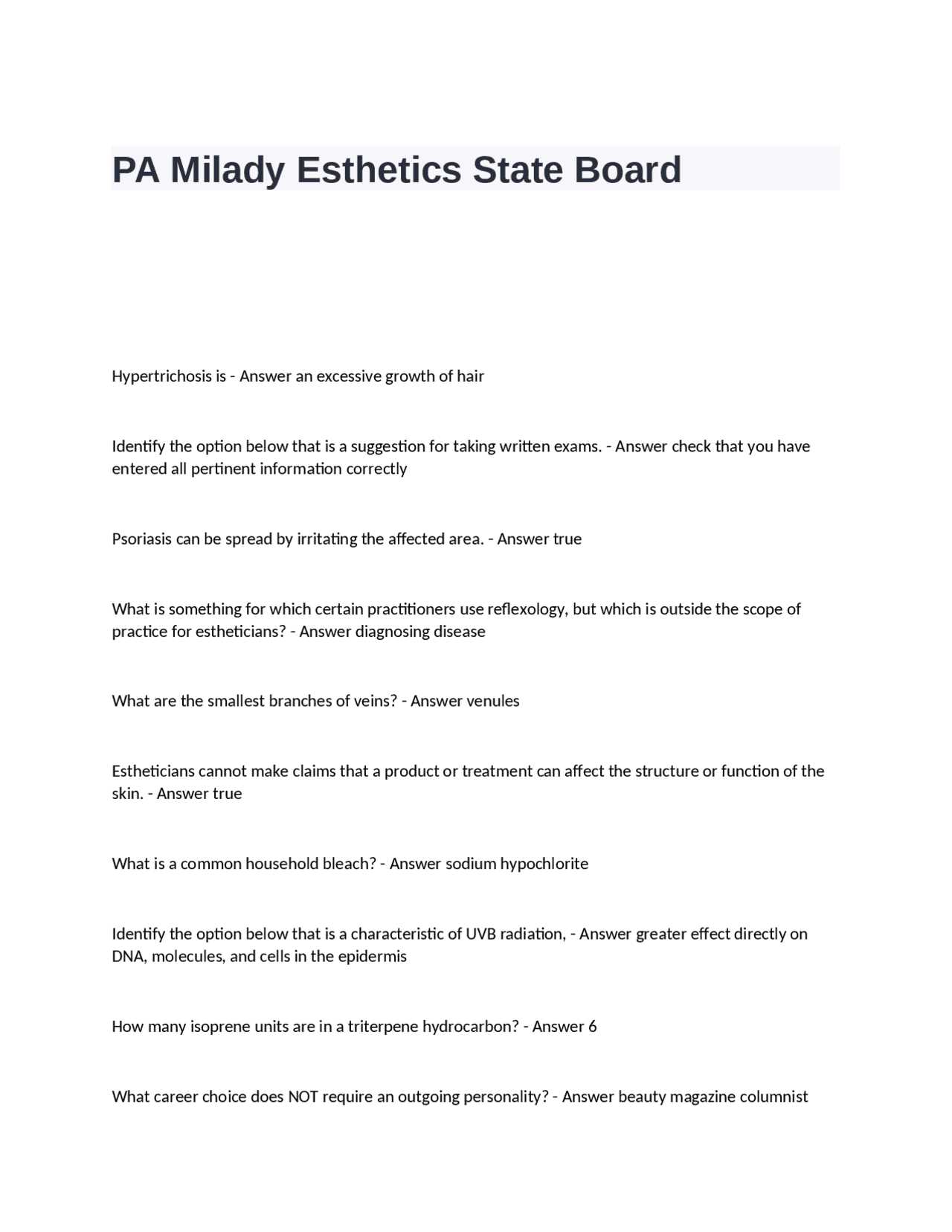 esthetician written exam practice