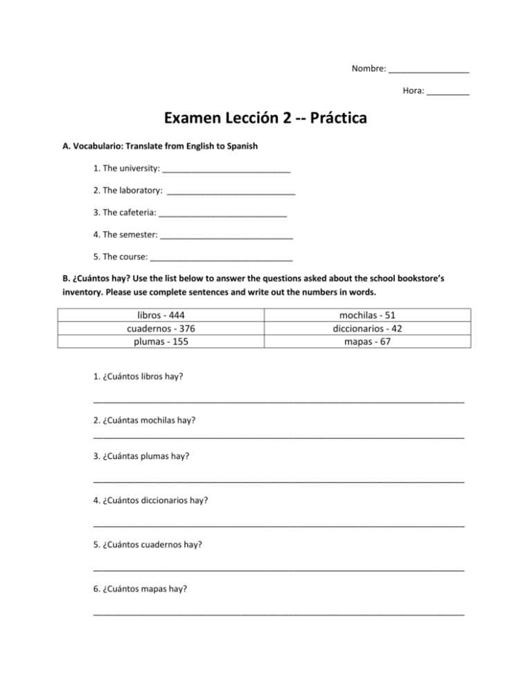 examen leccion 2 answer key