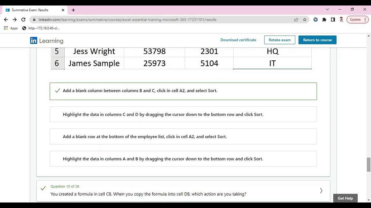 excel 2025 essential training exam answers