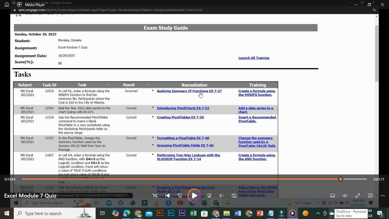 excel module 7 sam exam answers