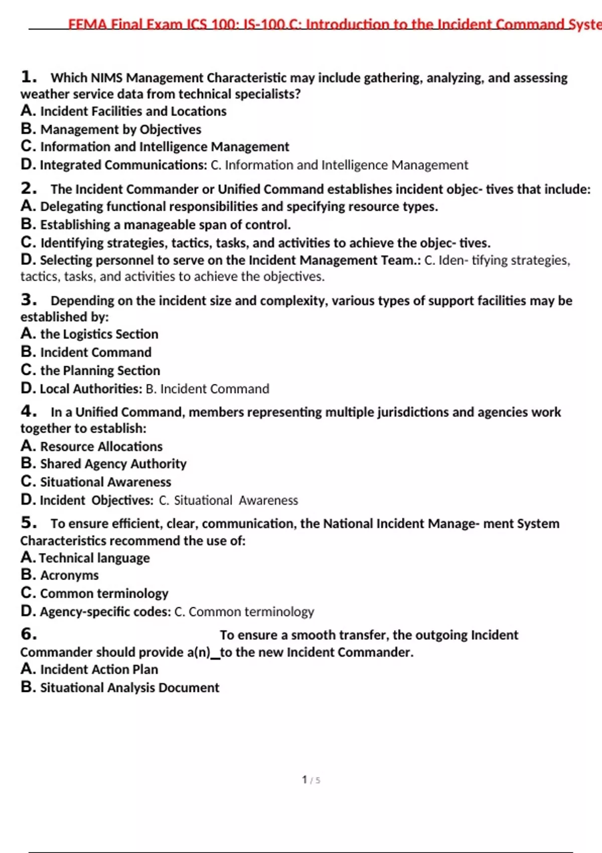 fema is 100c exam answers