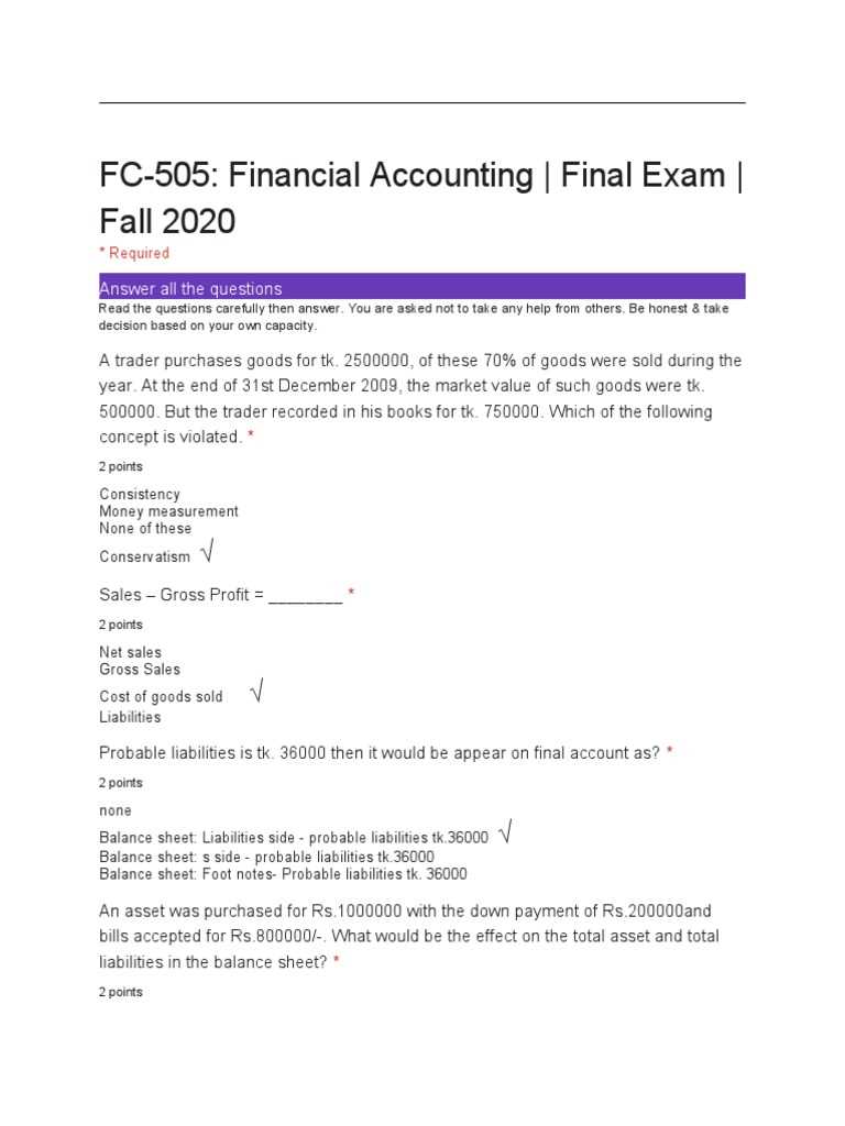 financial accounting final exam with answers