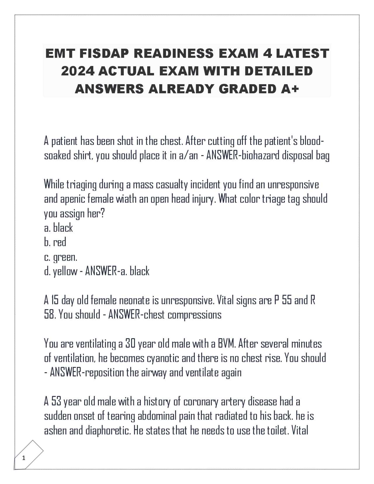 fisdap paramedic readiness exam 4 answers