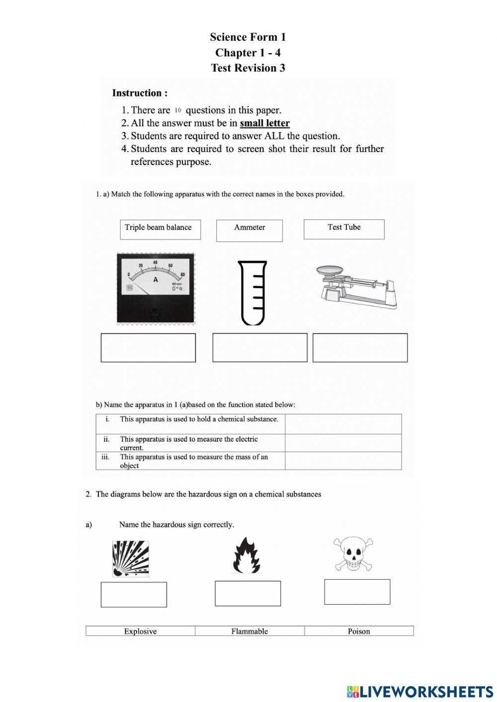 form 1 science exam paper with answer