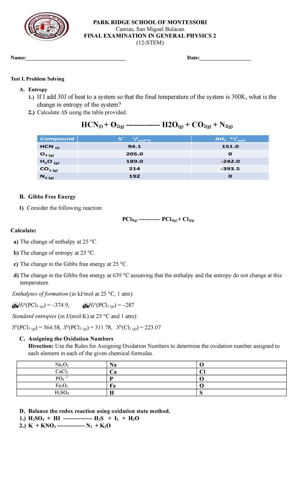 general chemistry 2 final exam questions and answers