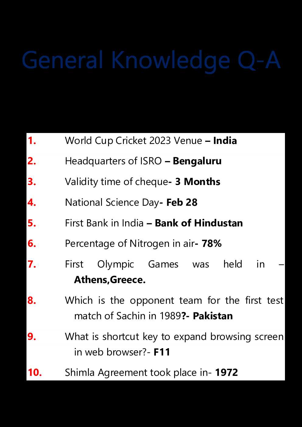 general exam questions and answers