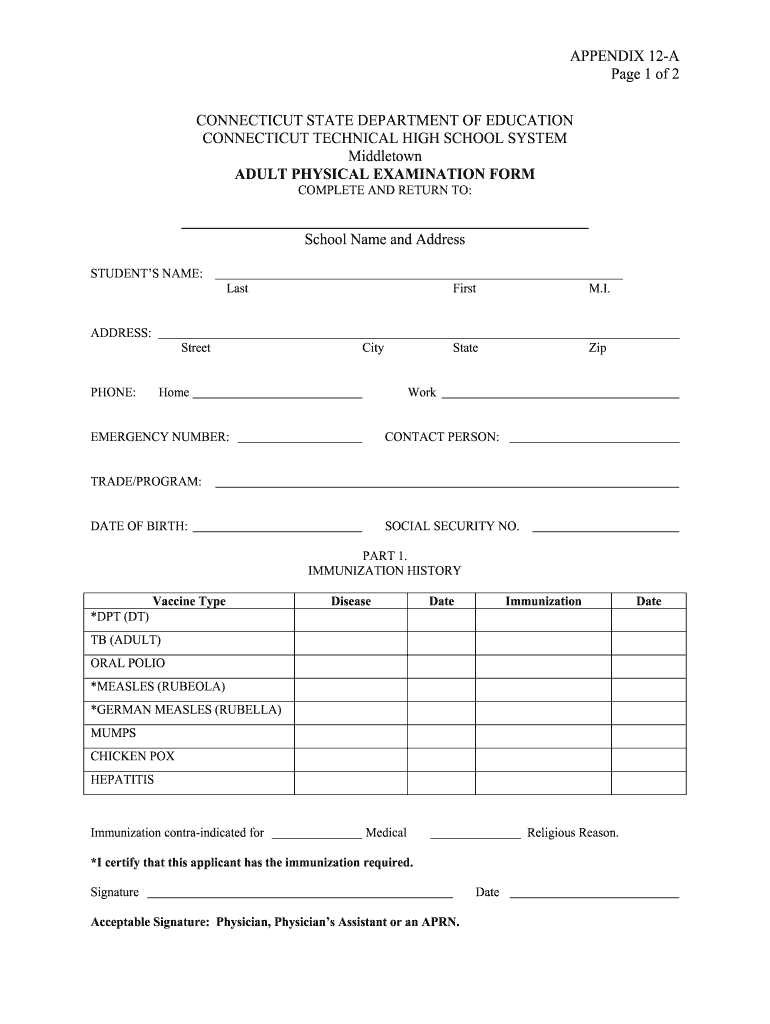 generic physical exam form