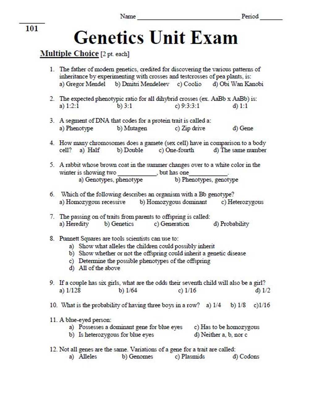 genetics exam study guide answers